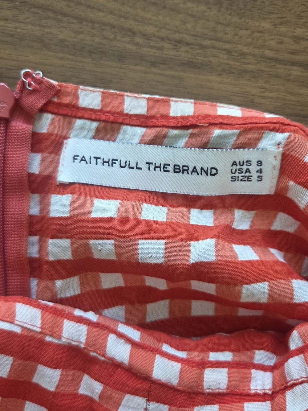 Faithfull The Brand Ischia Red + White Gingham Mini Dress, Tie Back - Size 4 - Picture 7 of 9